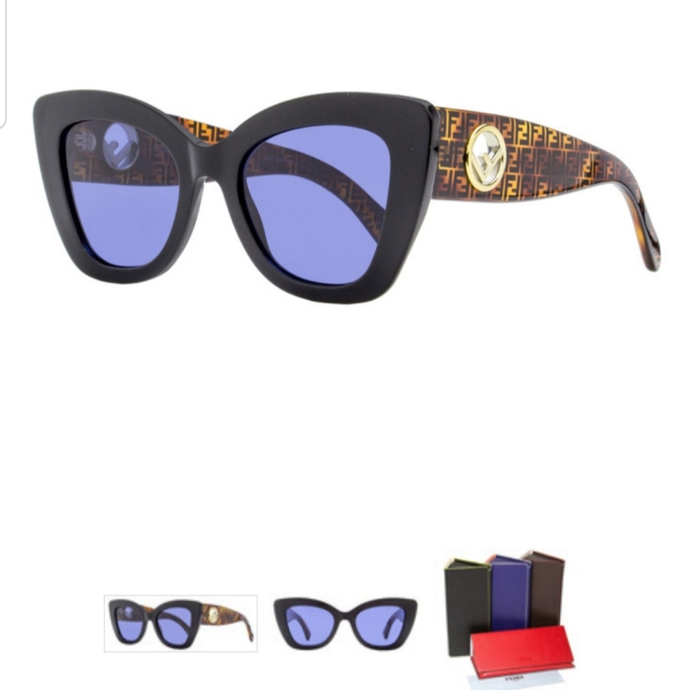 NWT Fendi Rectangular Sunglasses Black/Brown 52mm
